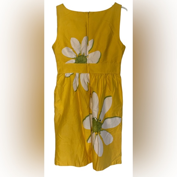 Studio I Yellow Sleeveless V-Neck Daisy A-Line Mid length Dress Sz12P Cotton - Picture 3 of 14